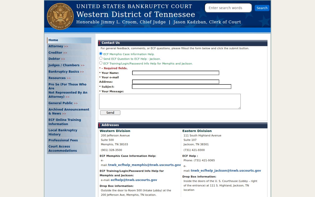 Western District bankruptcy court contact information for Cottage Grove federal cases