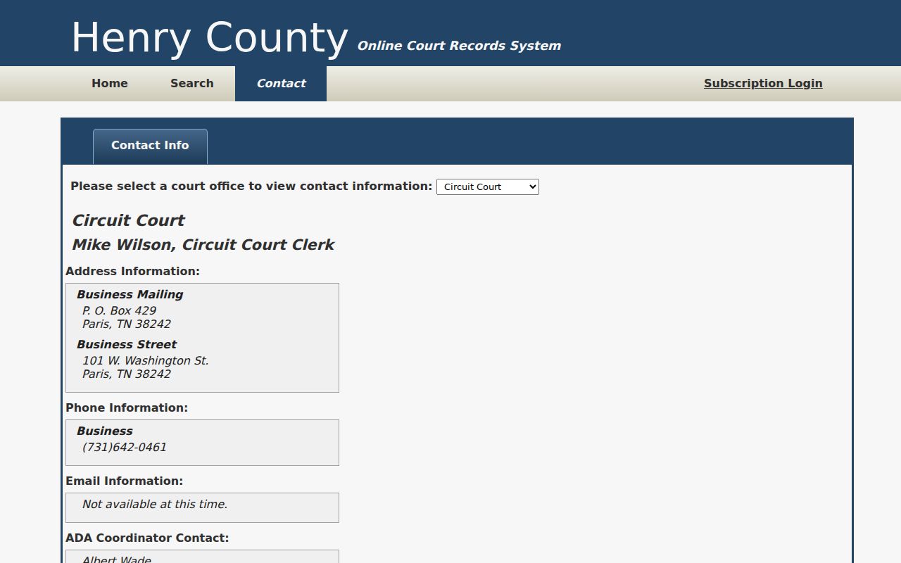 Henry County case search clerk contact panel
