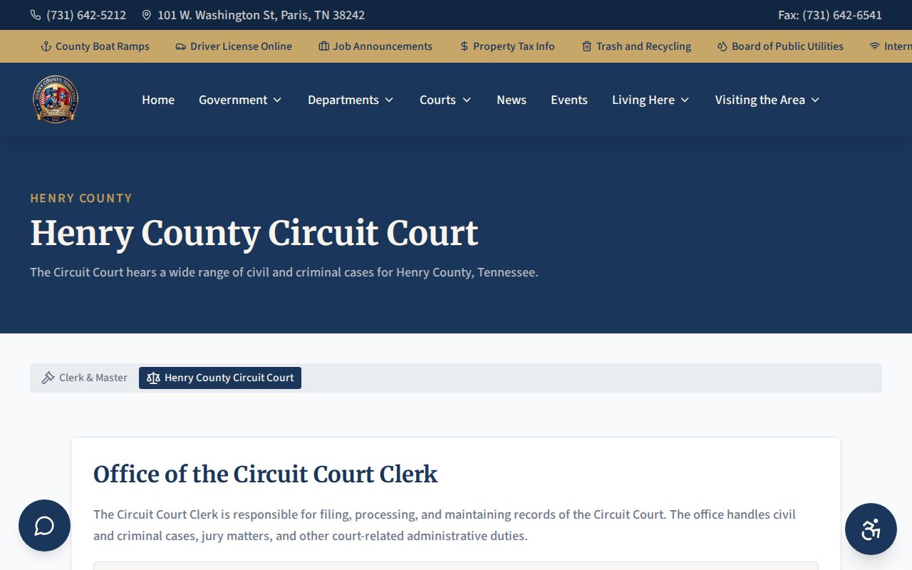 Henry County court docket Circuit Court Clerk page
