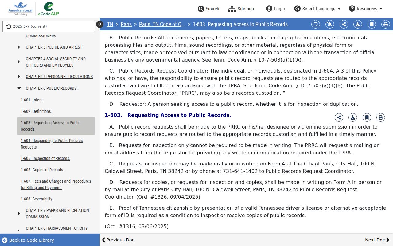 Paris court records municipal code request provisions