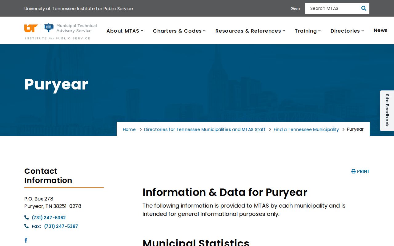 Official UT-MTAS Puryear municipal court directory entry